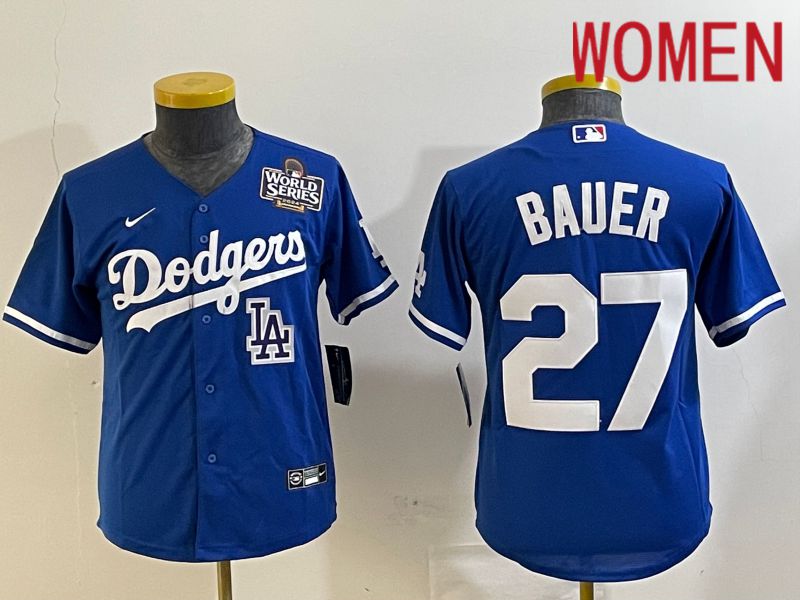 Women Los Angeles Dodgers #27 Bauer Blue Game 2024 Nike MLB Jersey style 6->women mlb jersey->Women Jersey